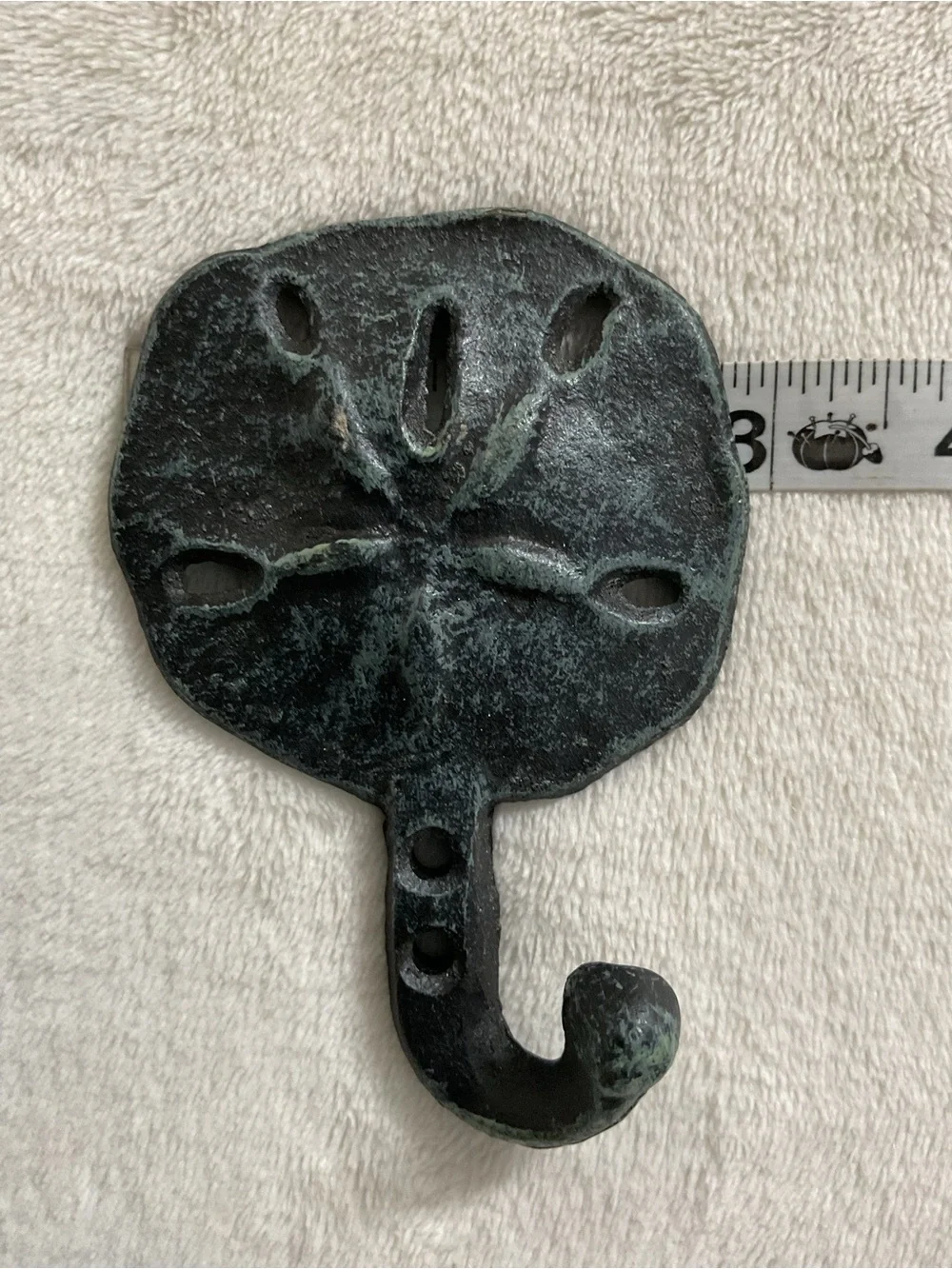 Sand Dollar Cast Metal Wall Hook Verdigris Coastal Beach Decor